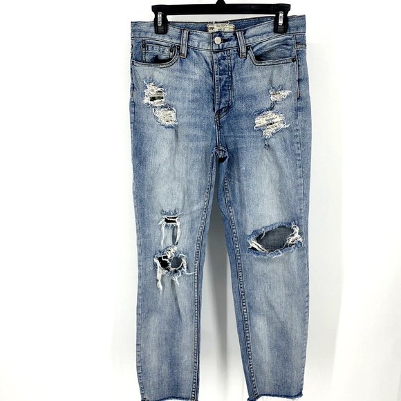 Free People Size 27 Lacey Stilt Distressed Jeans Crochet Button Fly Light Wash‎ - Picture 3 of 10